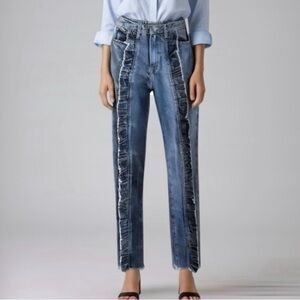 LF x Carmar Ruffle Front High Rise Denim Cutoff Frayed Hem Blue Jeans (Size 27)